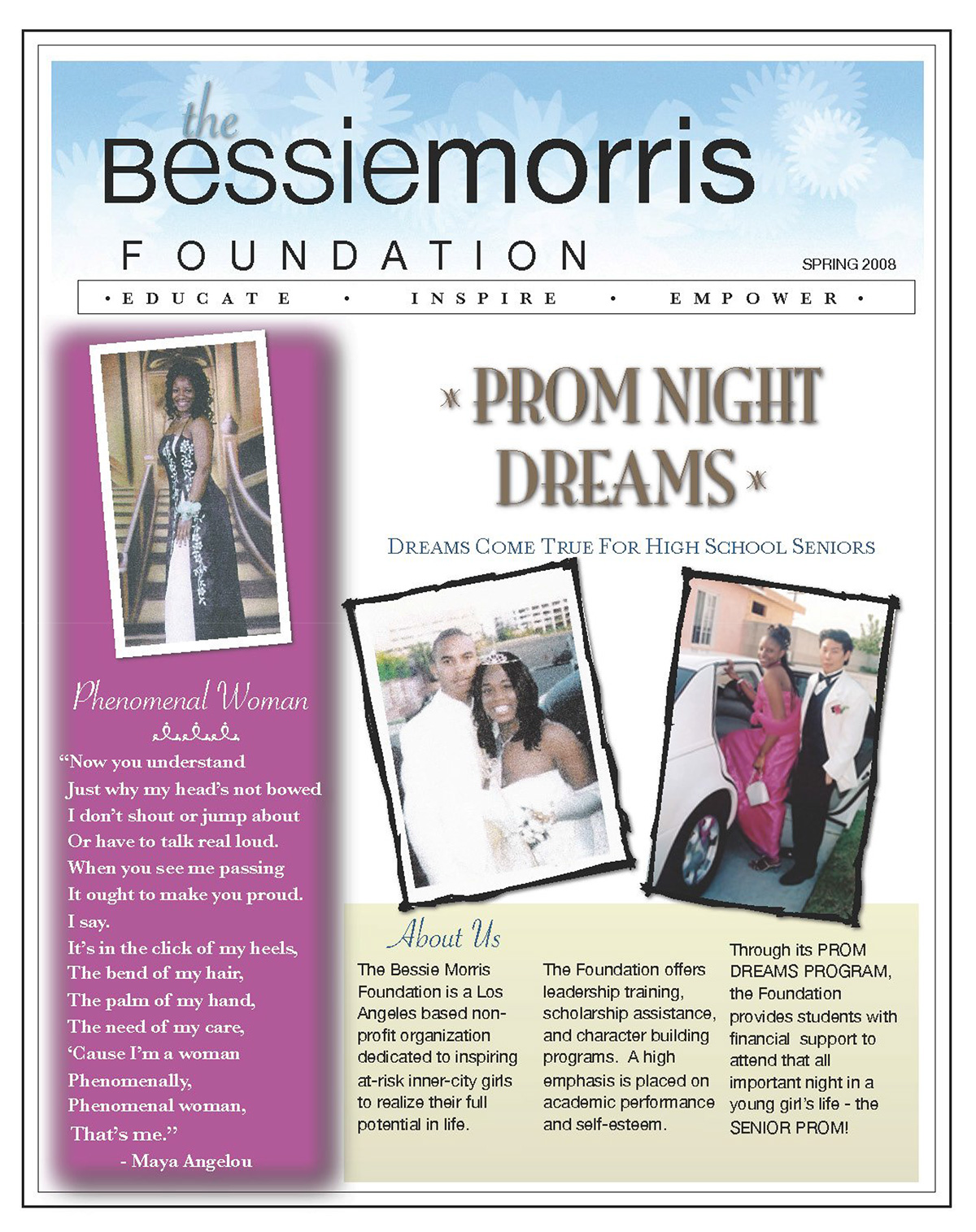 Bessie Morris Foundation newsletter Spring 2008 edition