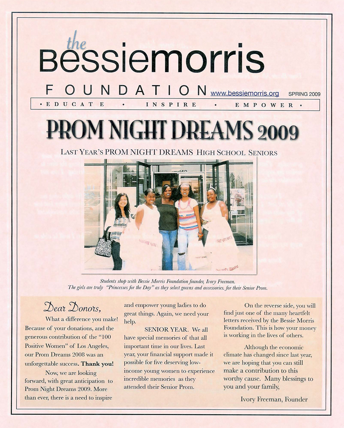 Bessie Morris Foundation newsletter Spring 2009 edition